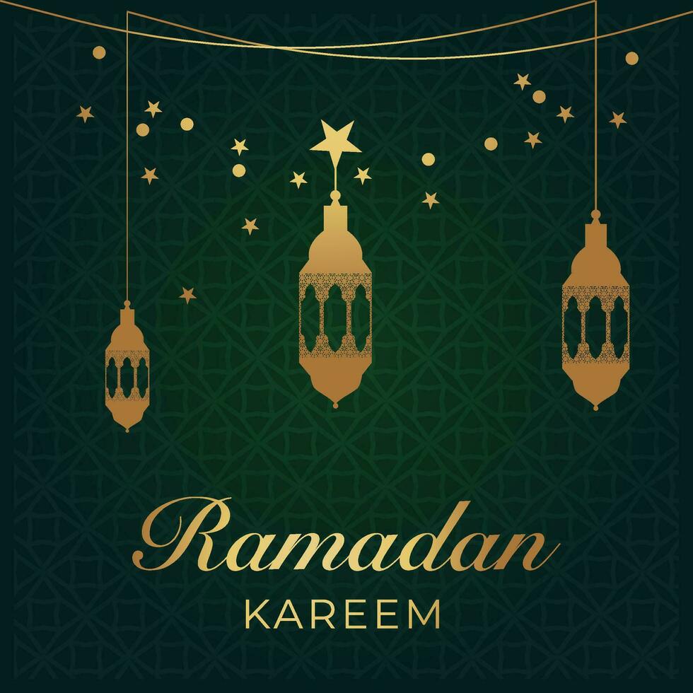 Ramadan kareem groet kaart met goud lantaarns en sterren vector