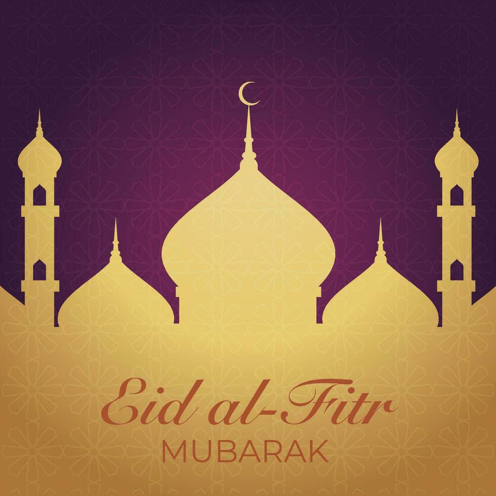 eid al-fitr mubarak groet kaart met moskee silhouet vector illustratie