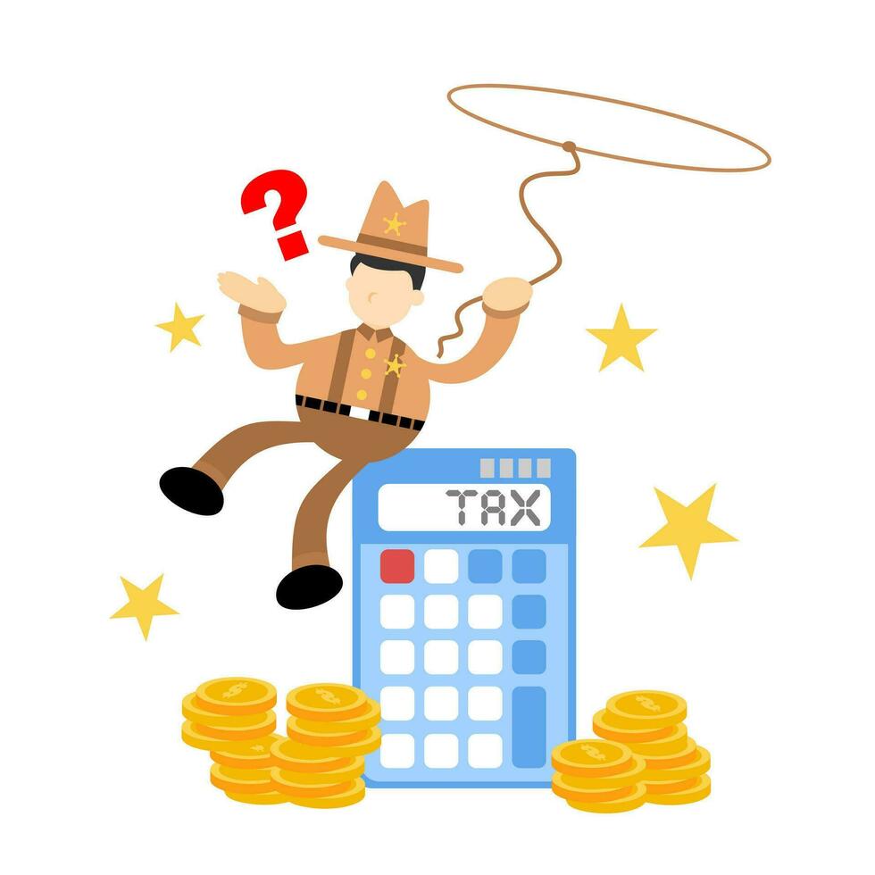 cowboy Amerika en rekenmachine financiën geld belasting tekenfilm tekening vlak ontwerp stijl vector illustratie