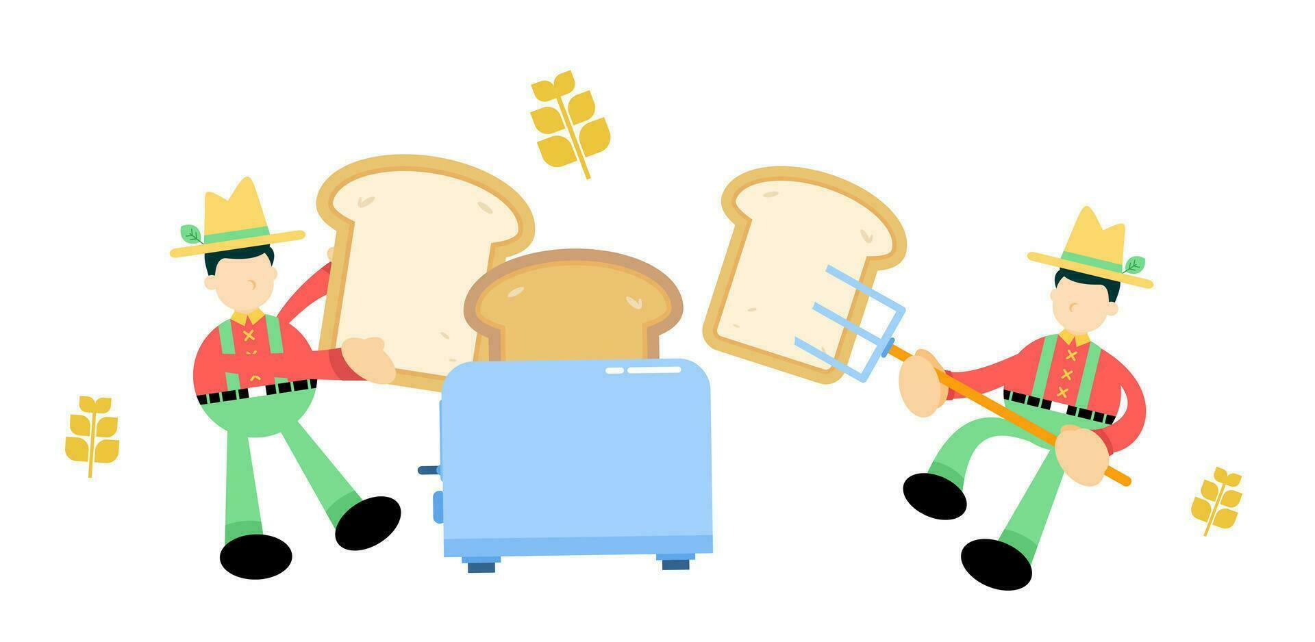 boer Mens landbouw en brood geroosterd brood maker tekenfilm tekening vlak ontwerp stijl vector illustratie