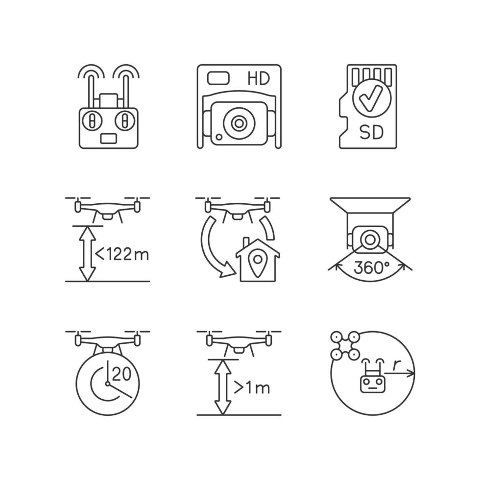 drone zorg lineaire handmatige label iconen set vector