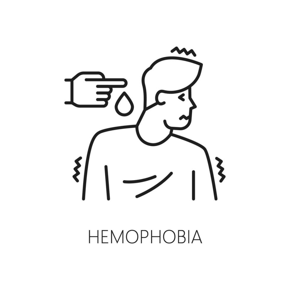 menselijk hemofobie fobie, mentaal Gezondheid lijn icoon vector