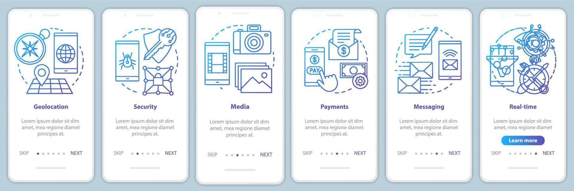 softwareontwikkeling onboarding mobiele app paginascherm vectorsjabloon vector