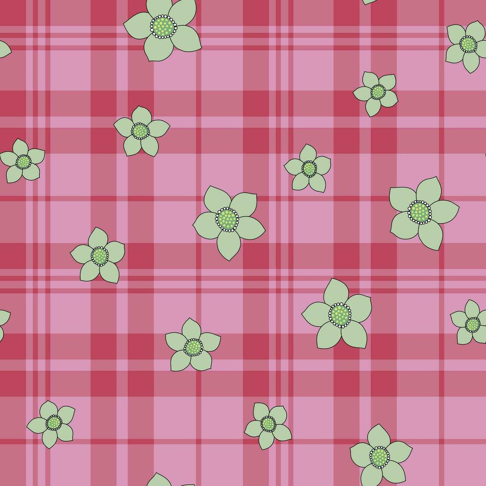 klein bloemen Aan abstract plaid achtergrond naadloos patroon vector