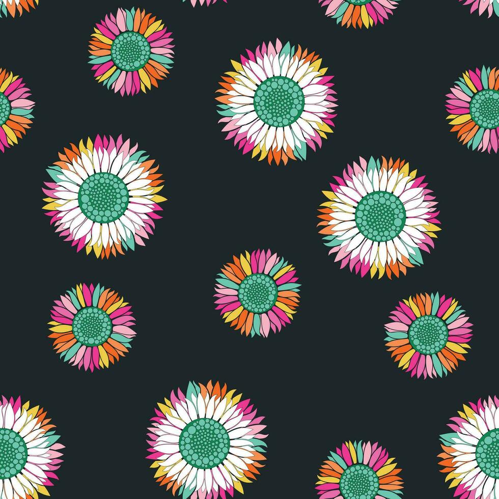 kleurrijk regenboog bloemblad bloemen motief funky naadloos patroon in retro stijl vector