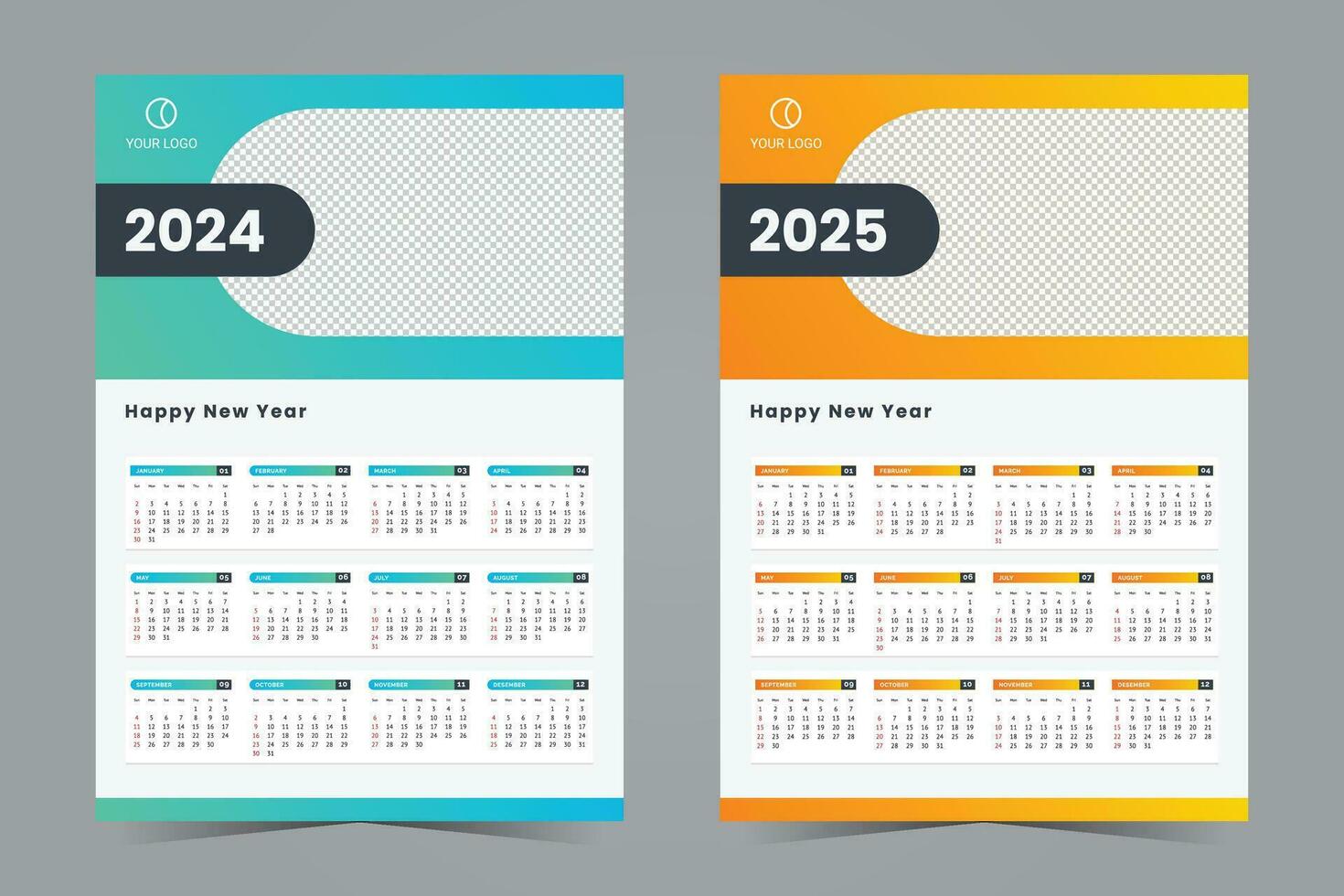 2024 en 2025 muur kalender ontwerp sjabloon. bureau kalender vector voor zakelijke