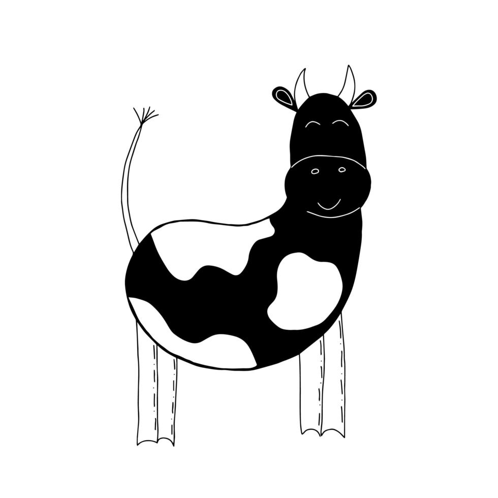 schattige kleine stier in doodle schets stijl. hand getekende cartoon vectorillustratie geïsoleerd op wit. vector