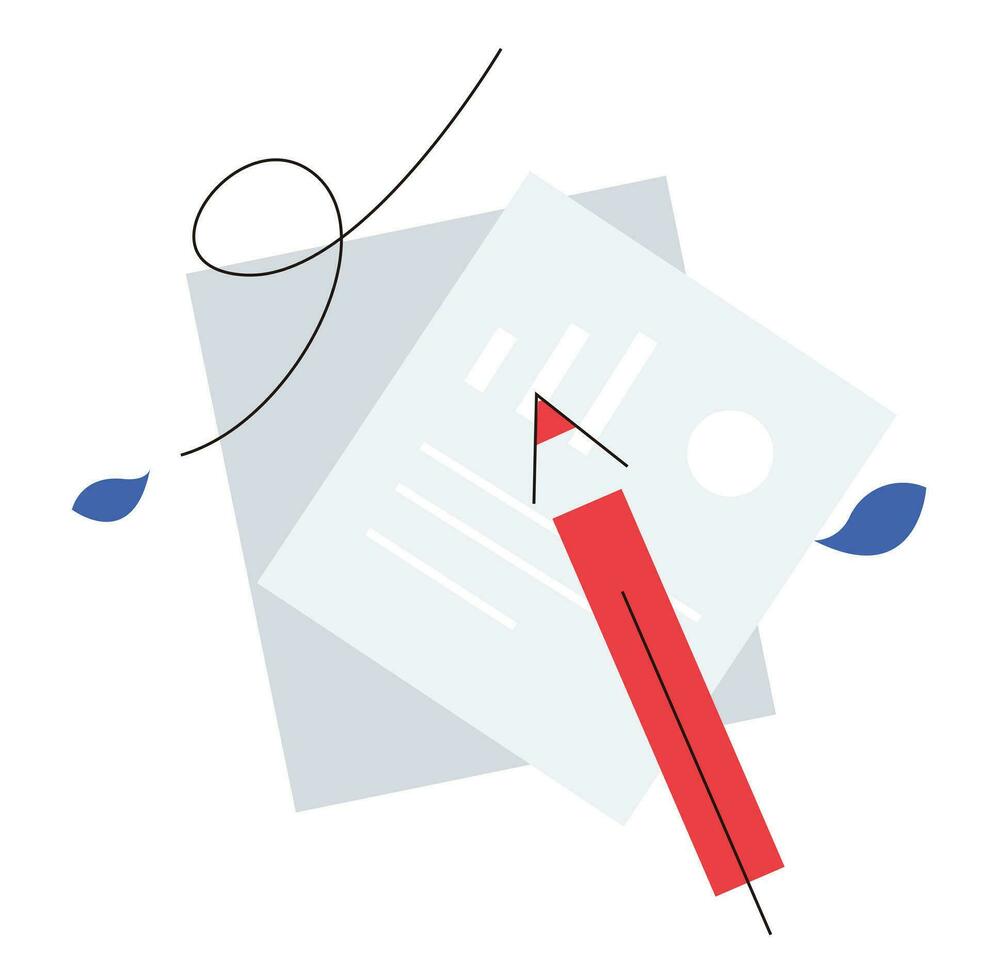 bedrijf concept. papier met rood potlood. vector illustratie in vlak stijl