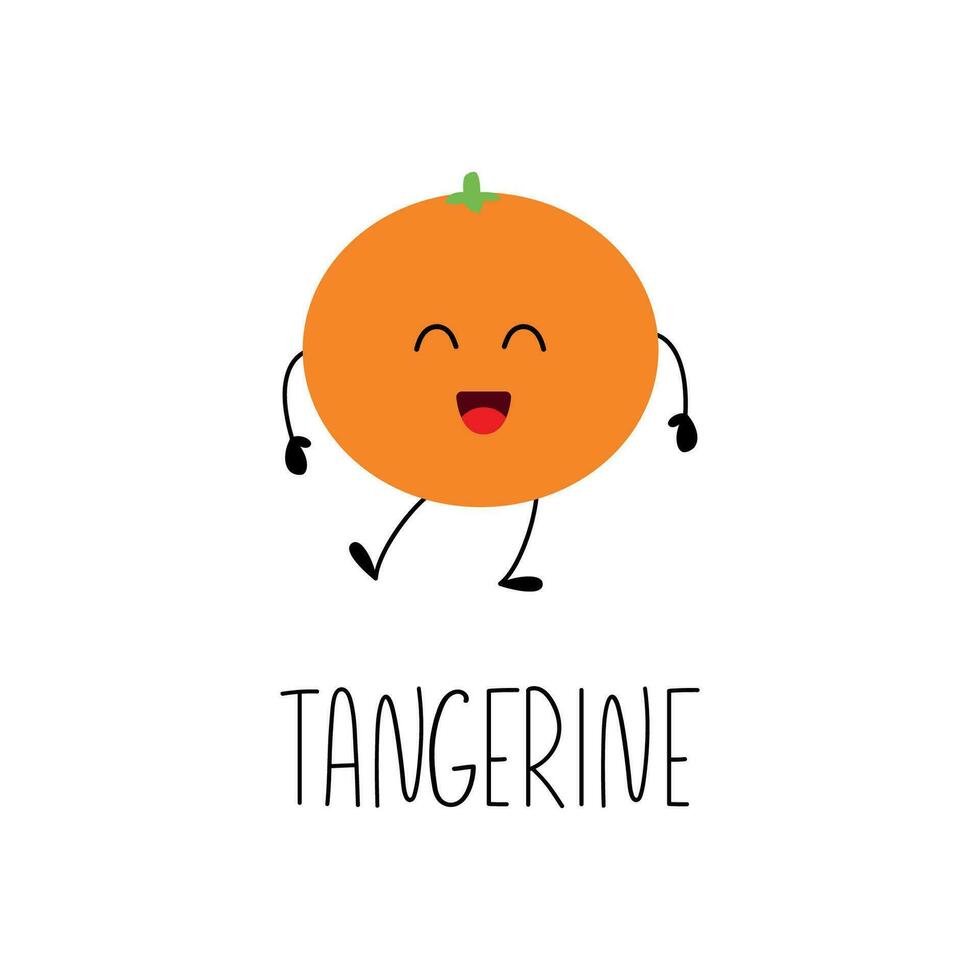 schattig glimlachen mandarijn karakter. aan het leren fruit geheugenkaart met het naam voor kinderen. vector tekenfilm illustratie