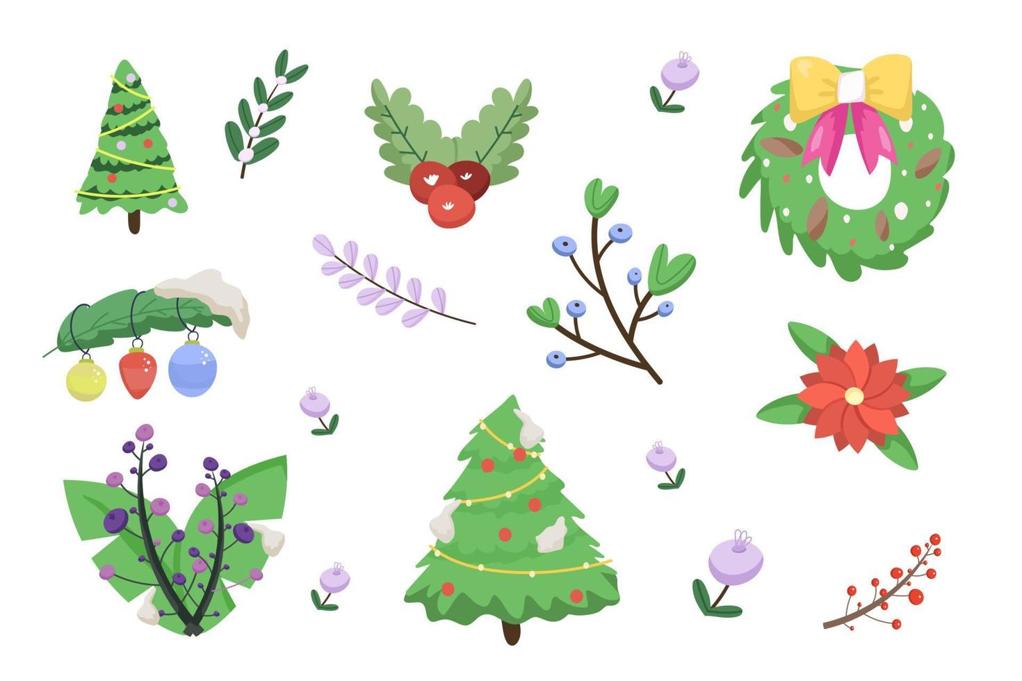 grote set met kerstbomen, takken en bessen vector