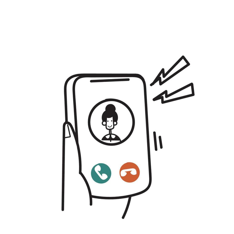 hand- getrokken tekening inkomend telefoontje telefoon icoon vector