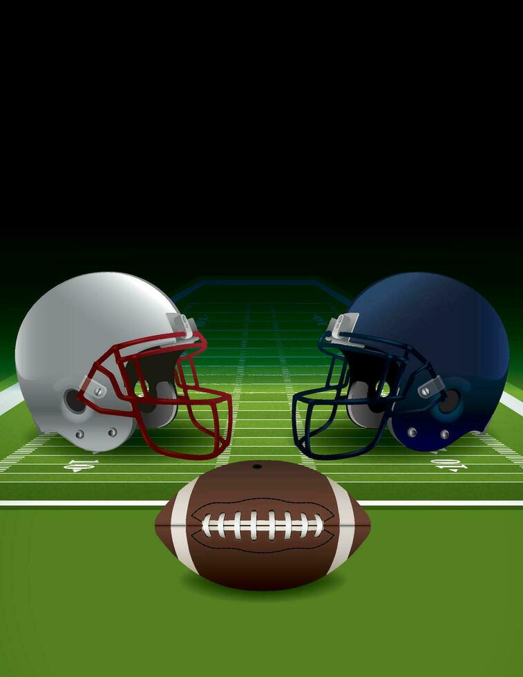 Amerikaans Amerikaans voetbal helmen, bal, en grasmat veld- vector