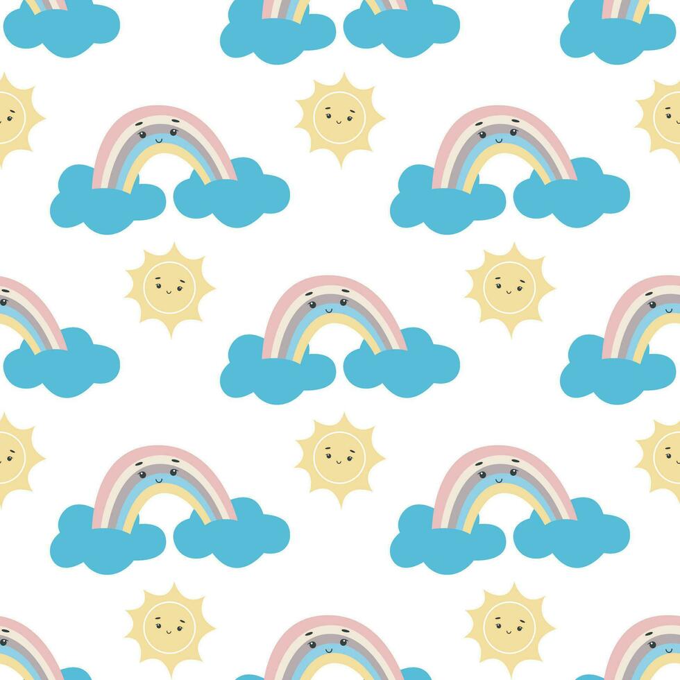 baby regenboog wolken en zon kawaii naadloos patroon vector