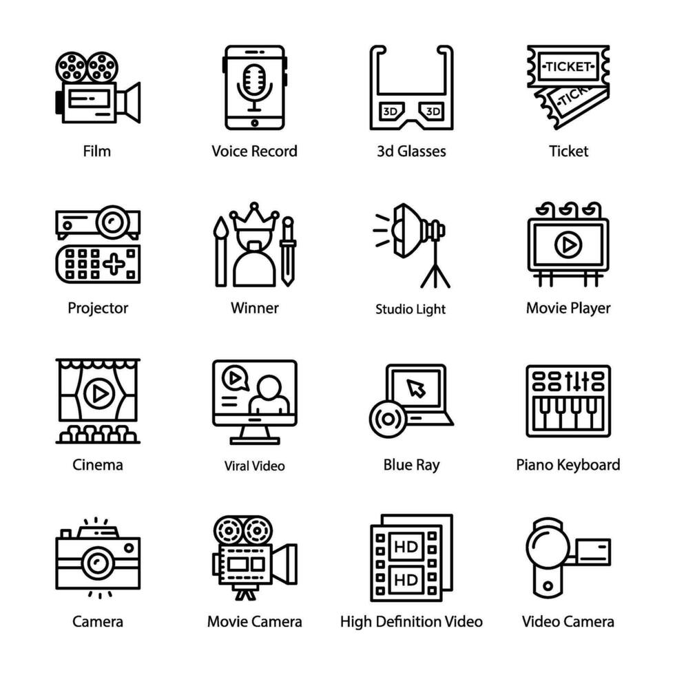 pak van film en cinematografie pictogrammen vector