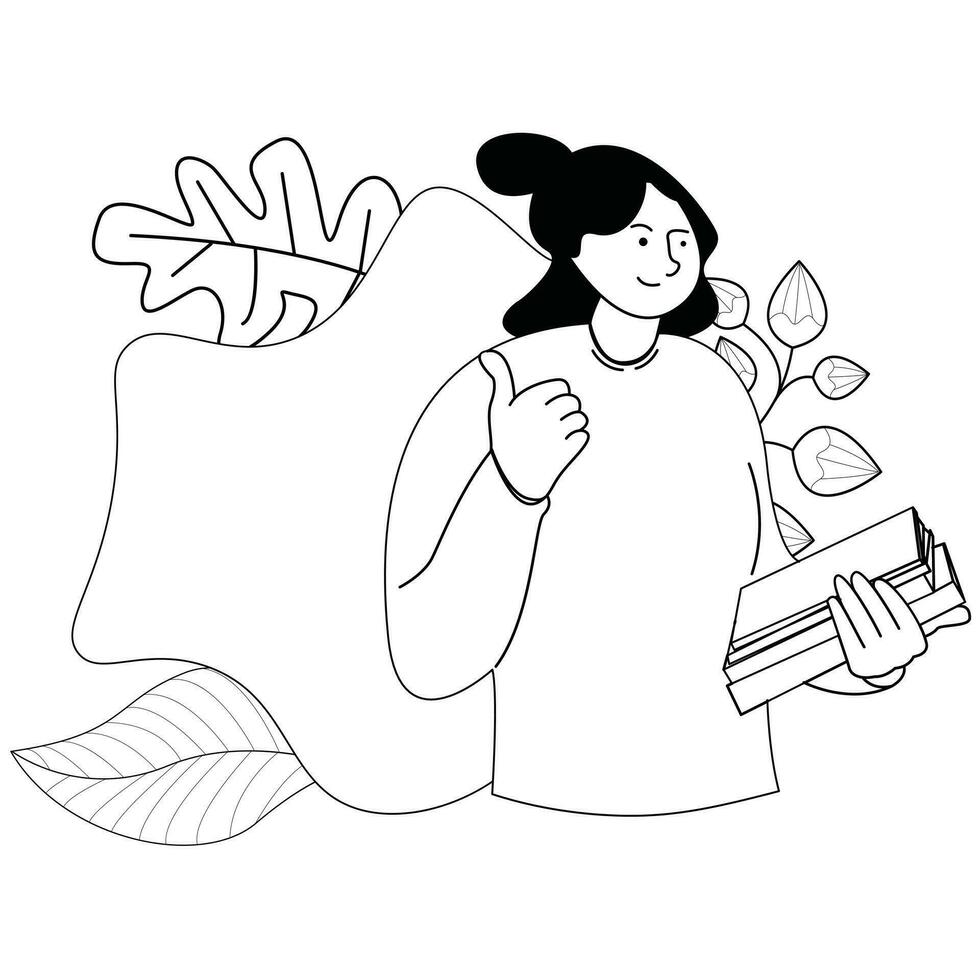 zwart en wit illustratie van een vrouw geven mooi zo code vector