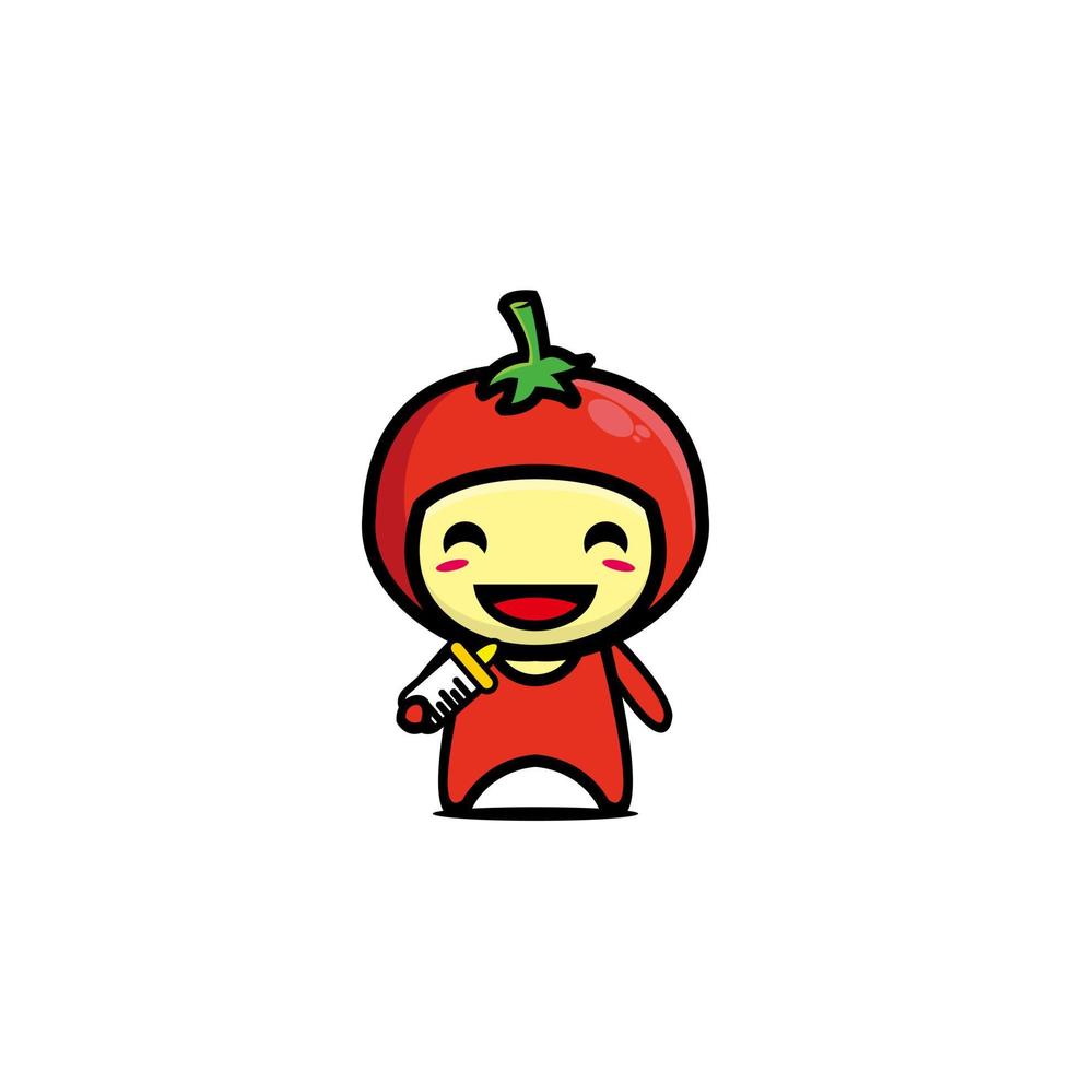 schattig tomaat stripfiguur. cartoon karakter illustratie ontwerp eenvoudige vlakke stijl. illustratie op witte achtergrond vector