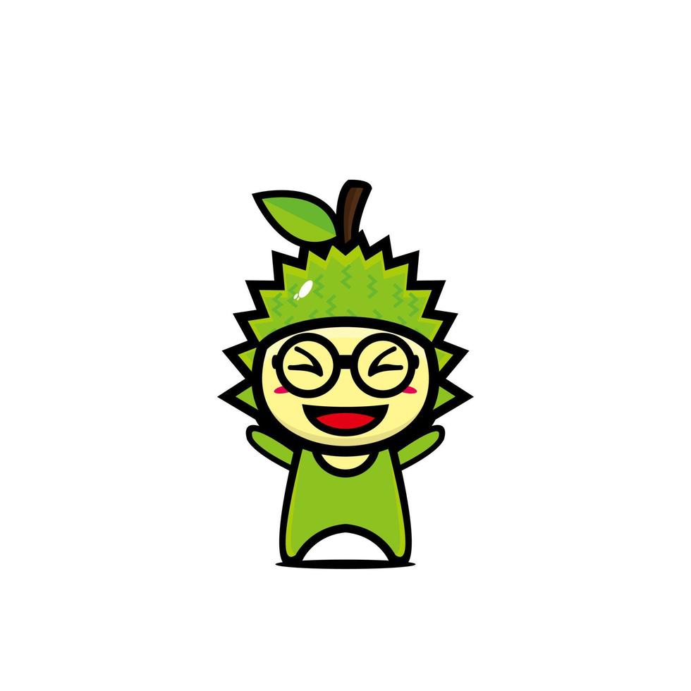 schattige lachende durian karakter cartoon. vector kawaii vlakke stijl cartoon karakter illustratie. geïsoleerd op witte achtergrond