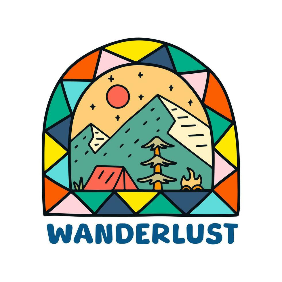 camping werkzaamheid en reislust adrenaline illustratie voor insigne, sticker, lapje, t overhemd ontwerp, enz vector