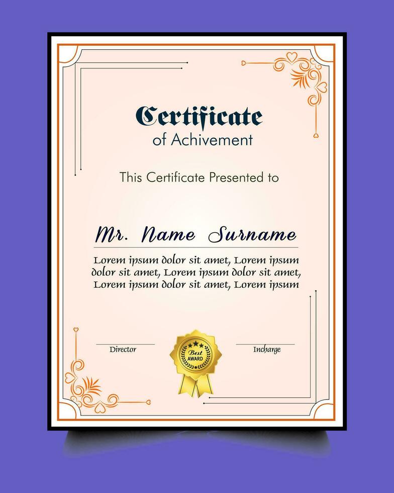 certificaat van prestatie sjabloon reeks met goud insigne en grens, waardering en prestatie certificaat sjabloon ontwerp. elegant diploma certificaat sjabloon vector