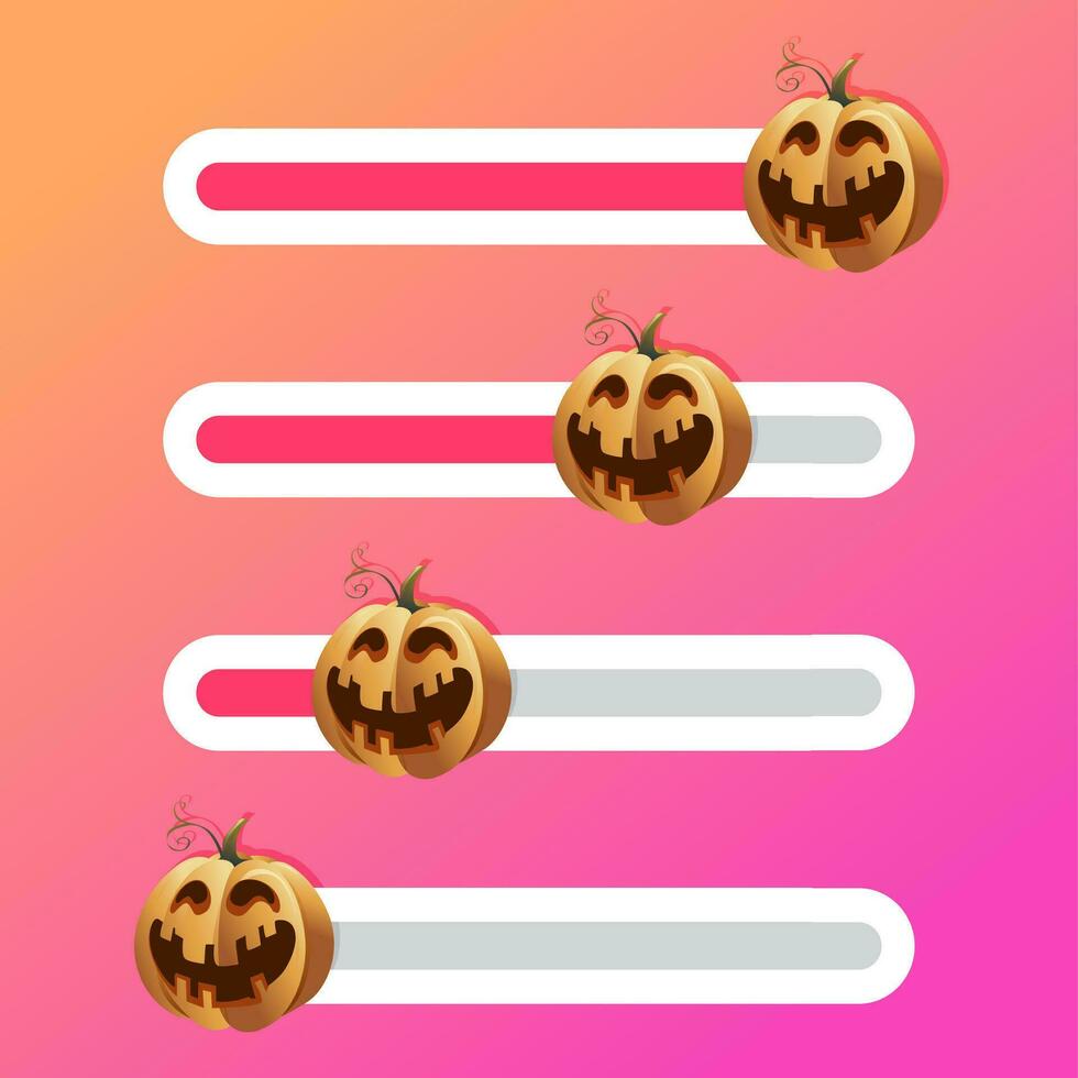 halloween pompoen Aan schuif bar koppel indicator. vector herfst pompoen grijnzend halloween, schuif knop verloop, sociaal koppel verhaal illustratie