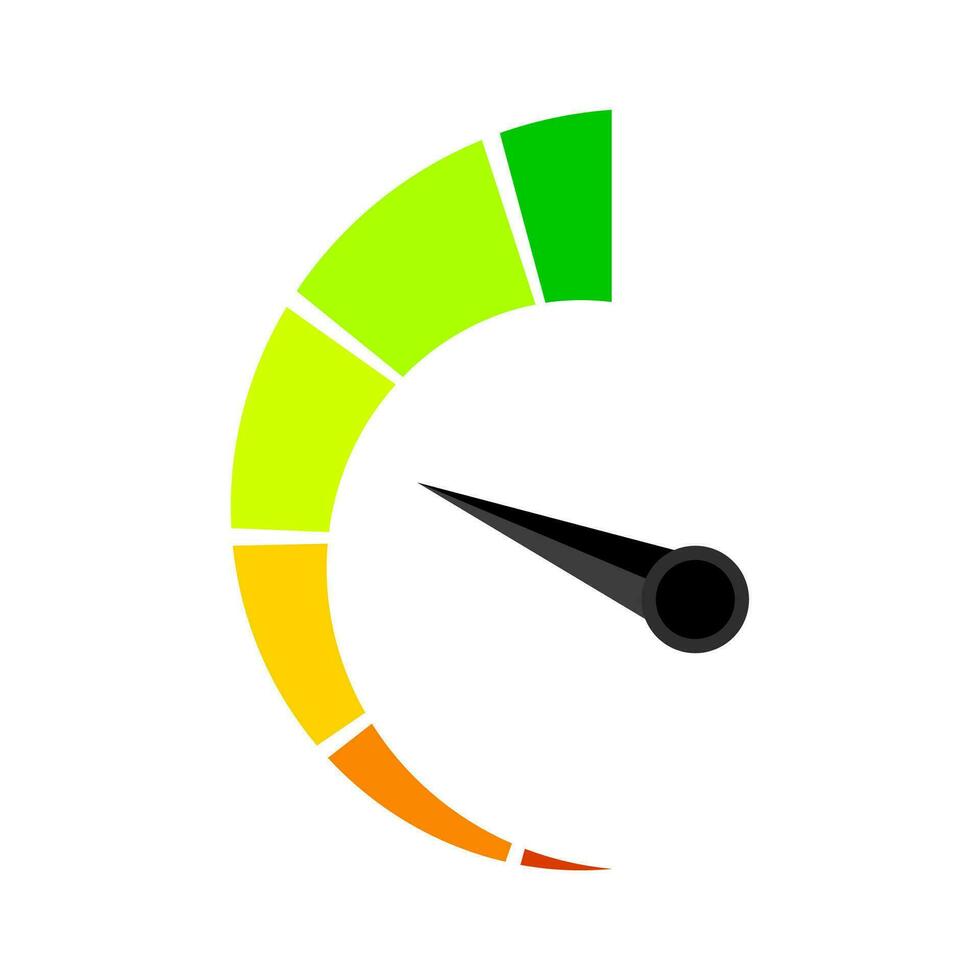 verticaal gekleurde snelheidsmeter of barometer indicator. illustratie indicator voor credit solvabiliteit vector