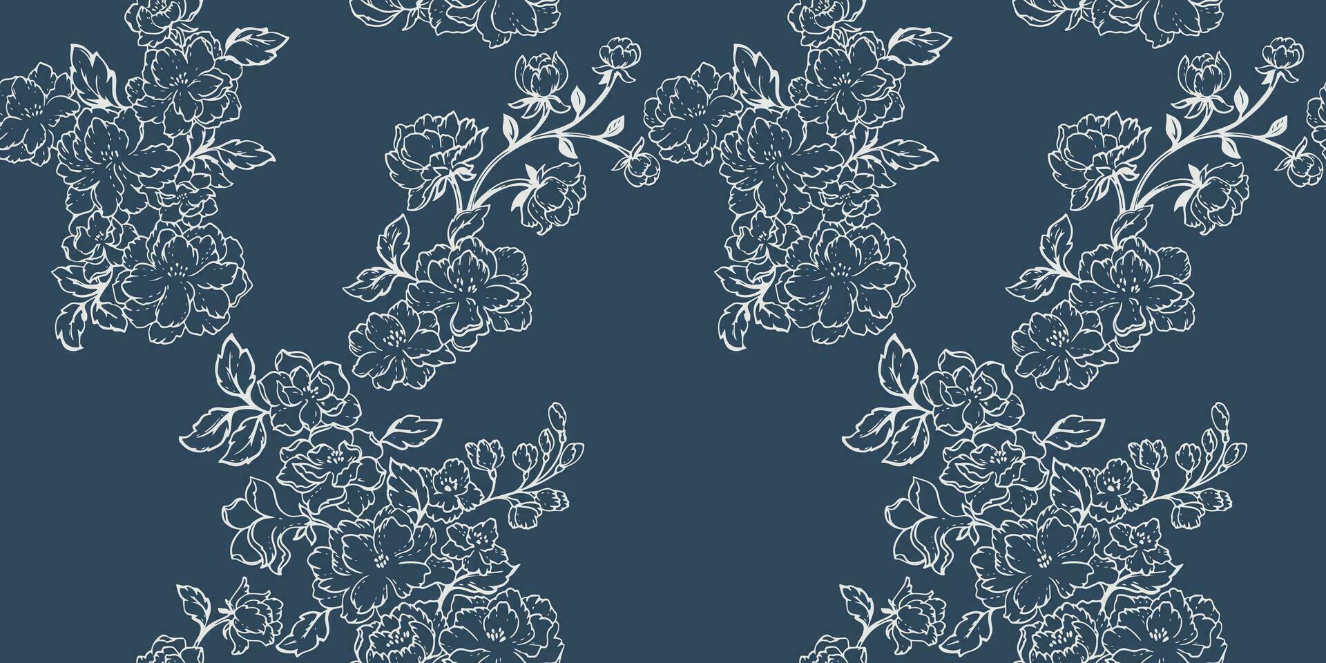 vector hand- getrokken abstract, gemakkelijk bloemen takken internering in een naadloos patroon. abstract vorm lijn bloemen het drukken Aan een donker achtergrond. sjabloon voor textiel, mode, oppervlakte ontwerp, kleding stof,