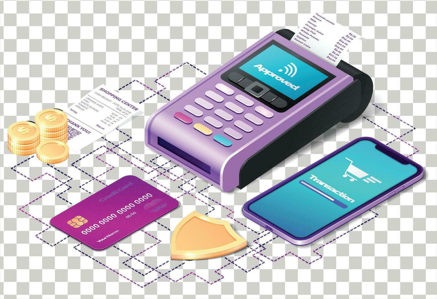 pos terminal met bon detailopname geïsoleerd. ontwerp sjabloon van bank Bill betaling terminal, model. vector