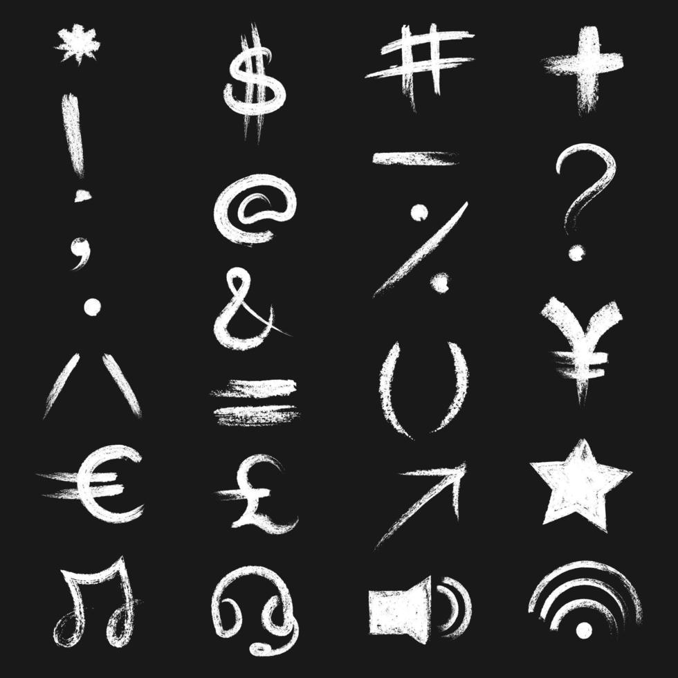 ondertekent symbolen pictogrammen in krijt op blackboard stijl beroerte script vector