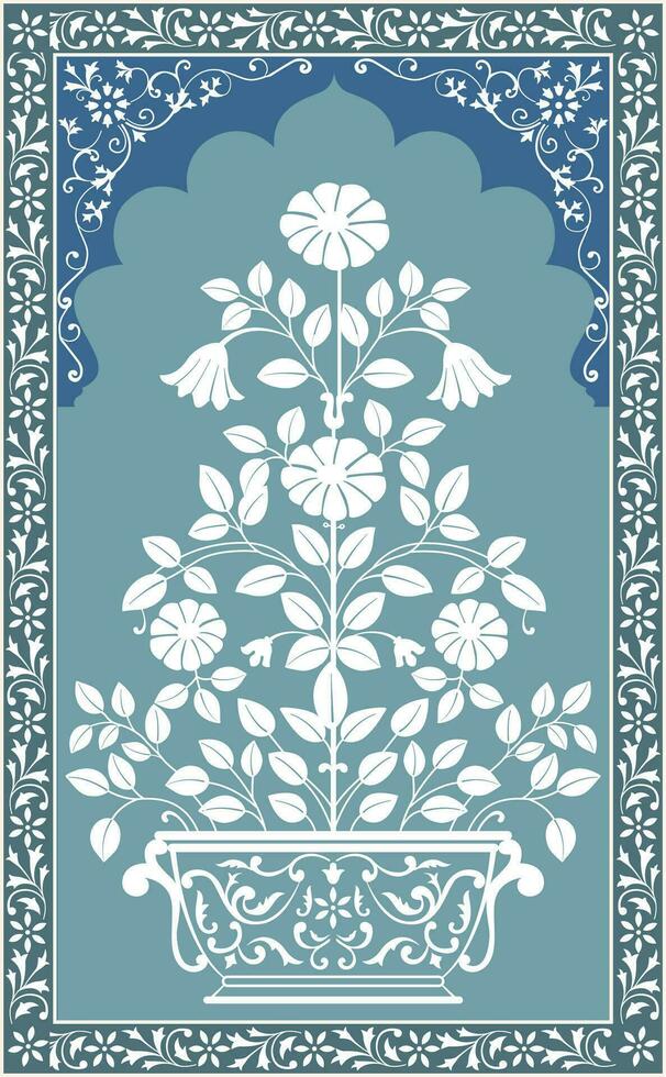 traditioneel oosters bloem motief ontwerp. Indisch Rajasthani bloemen muur schilderen. mughal muur schilderijen, mughal silhouet motief. vector