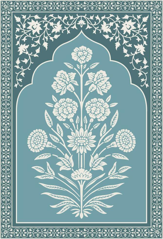 traditioneel Indisch bloem motief. mughal hand- getrokken mughal muur schilderijen. mughal illustratie voor muur schilderen. botanisch bloemen etnisch motief. vector