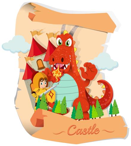 Ridder en draak in het kasteel vector