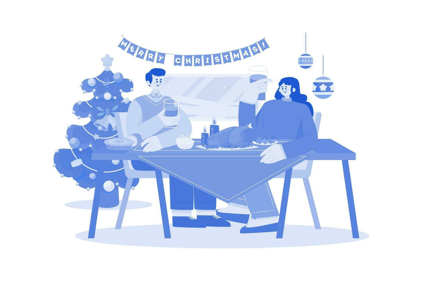 Kerst diner partij illustratie concept op witte achtergrond vector