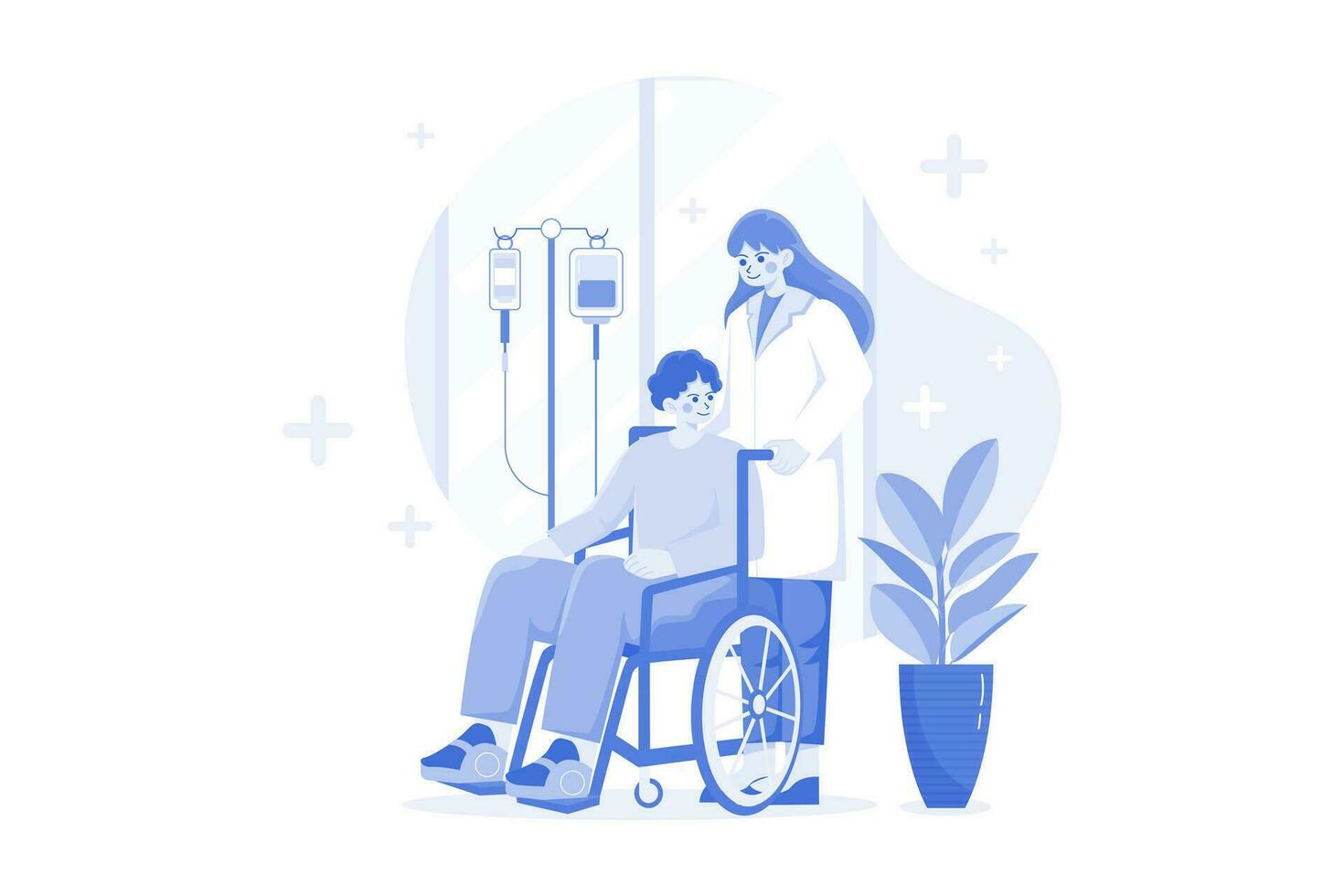 verpleegster helpen gehandicapten Mens illustratie concept Aan wit achtergrond vector