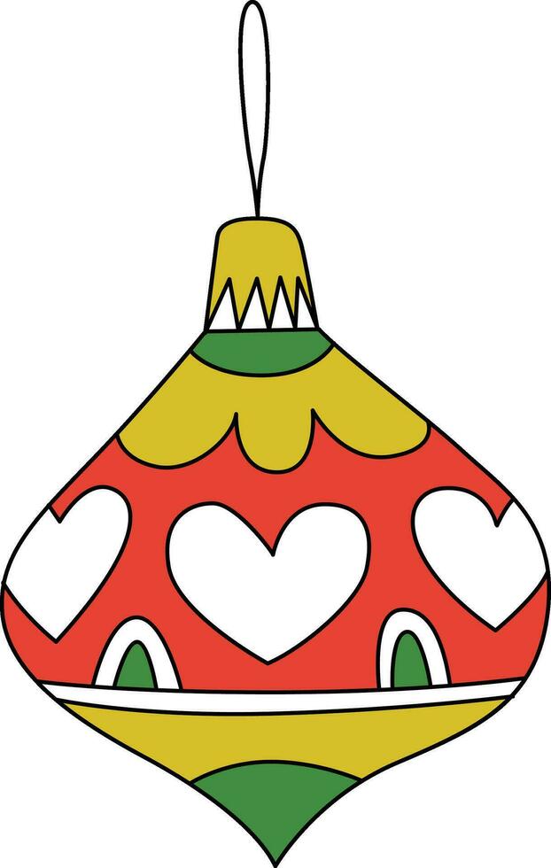 helder snuisterij decoraties voor kerstmis. deze kerstballen zijn versierd met klatergoud en slinger, met schattig tekening patronen voor de nieuw jaar festival. versieren Kerstmis boom vector