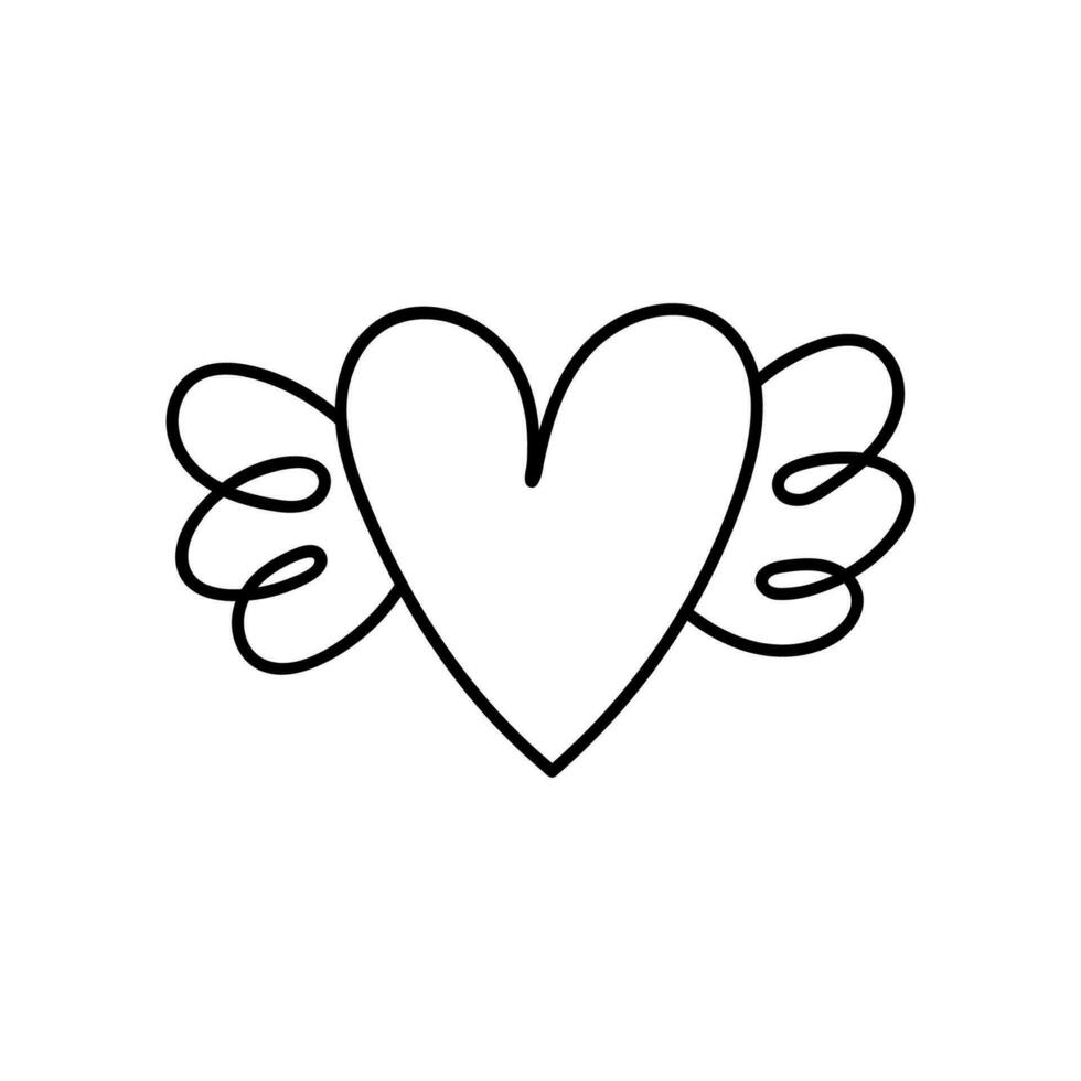 schattig hart met Vleugels geïsoleerd Aan wit achtergrond. vector hand getekend illustratie in tekening stijl. perfect voor Valentijnsdag dag ontwerpen, kaarten, decoraties.