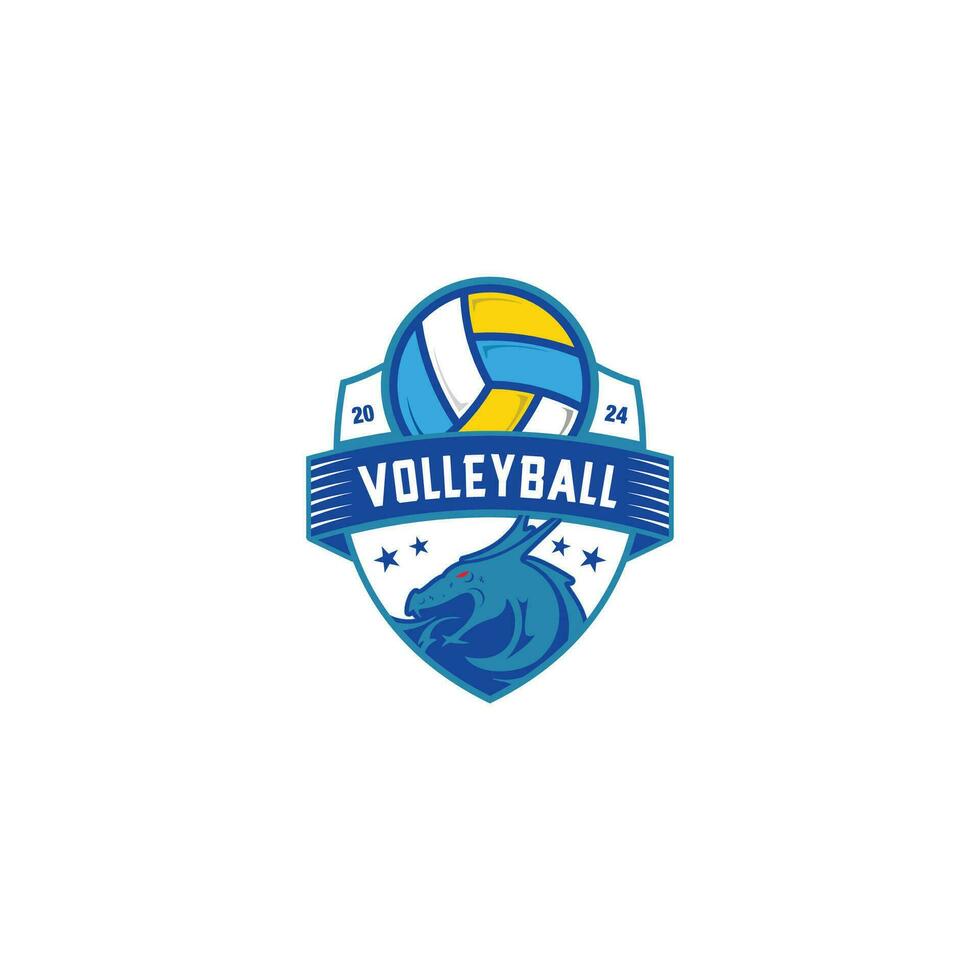 vector volleybal logo met een draak hoofd en een volleybal