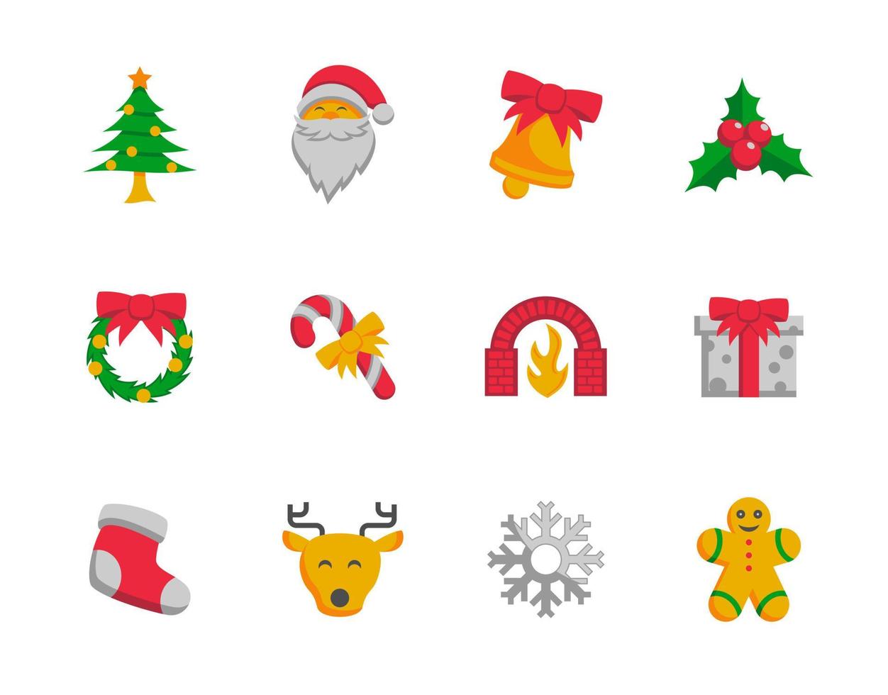 gekleurde kerst icon set, vlakke stijl vector