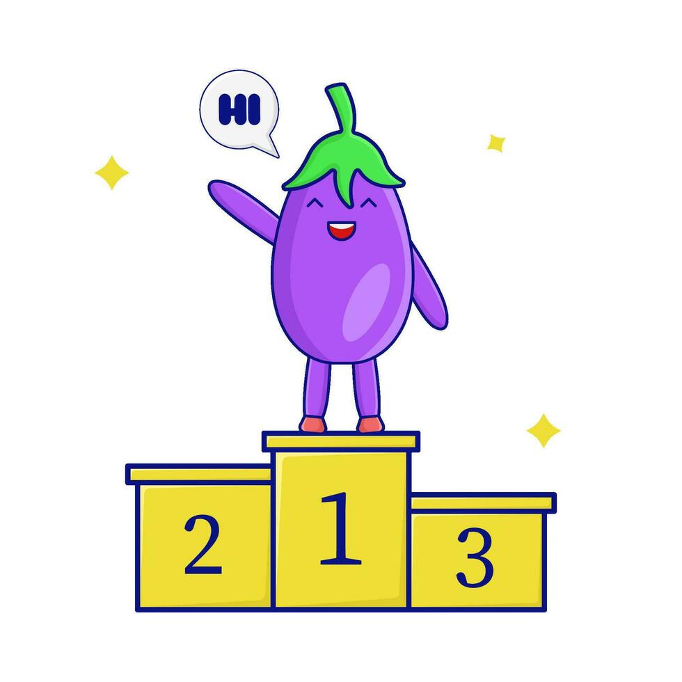 aubergine in stadium met zeggen Hoi illustratie vector