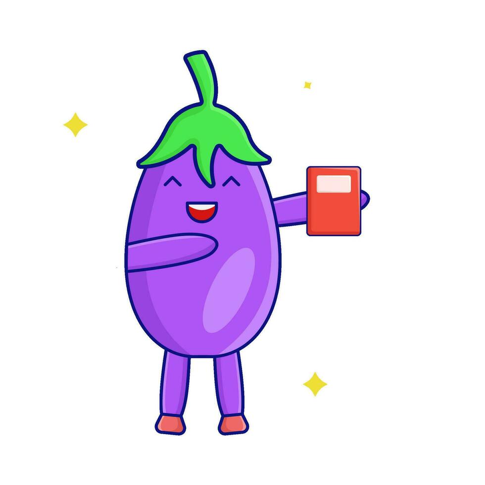 aubergine karakter met boek illustratie vector