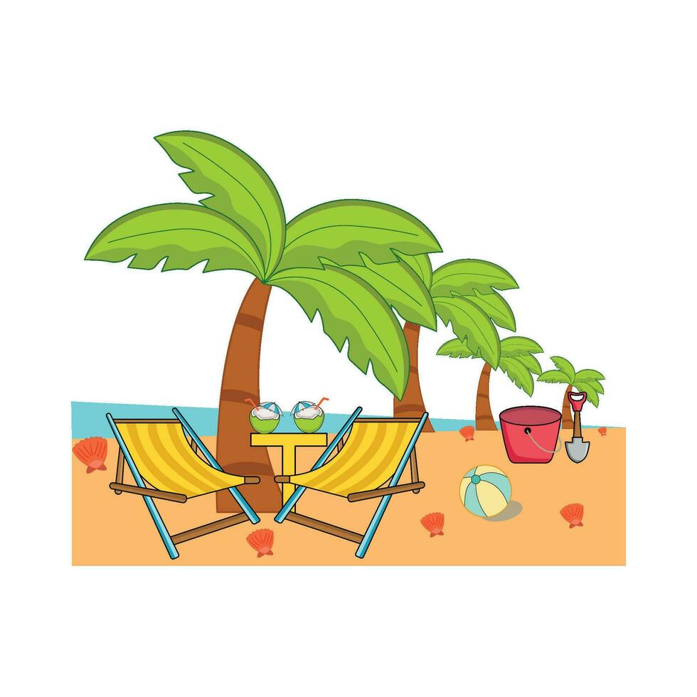 stoel met palm boom in strand illustratie vector