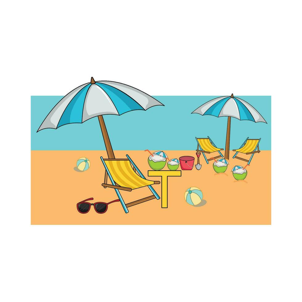 scherm met stoel in strand illustratie vector