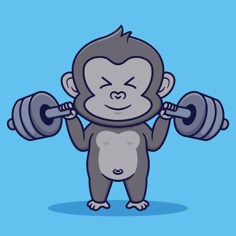 schattig gorilla mascotte hijs- barbell vector tekenfilm illustratie