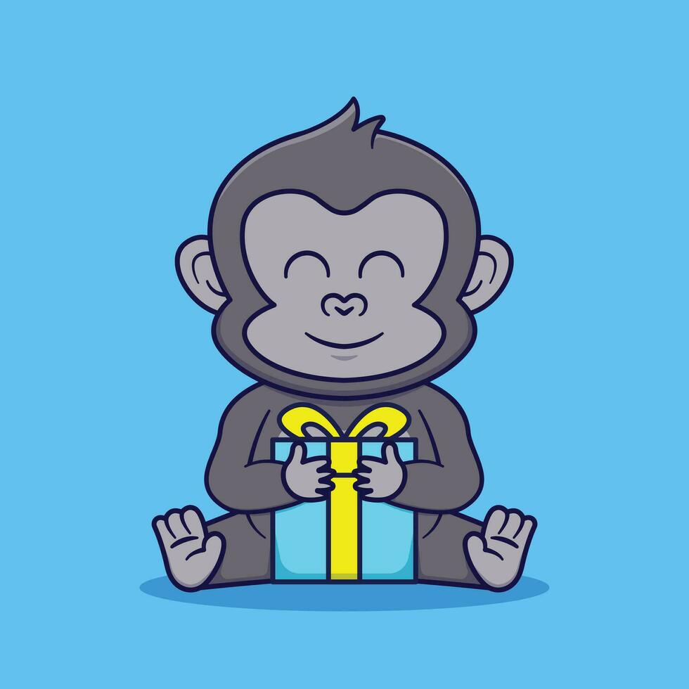 schattig gorilla Holding geschenk vector tekenfilm illustratie