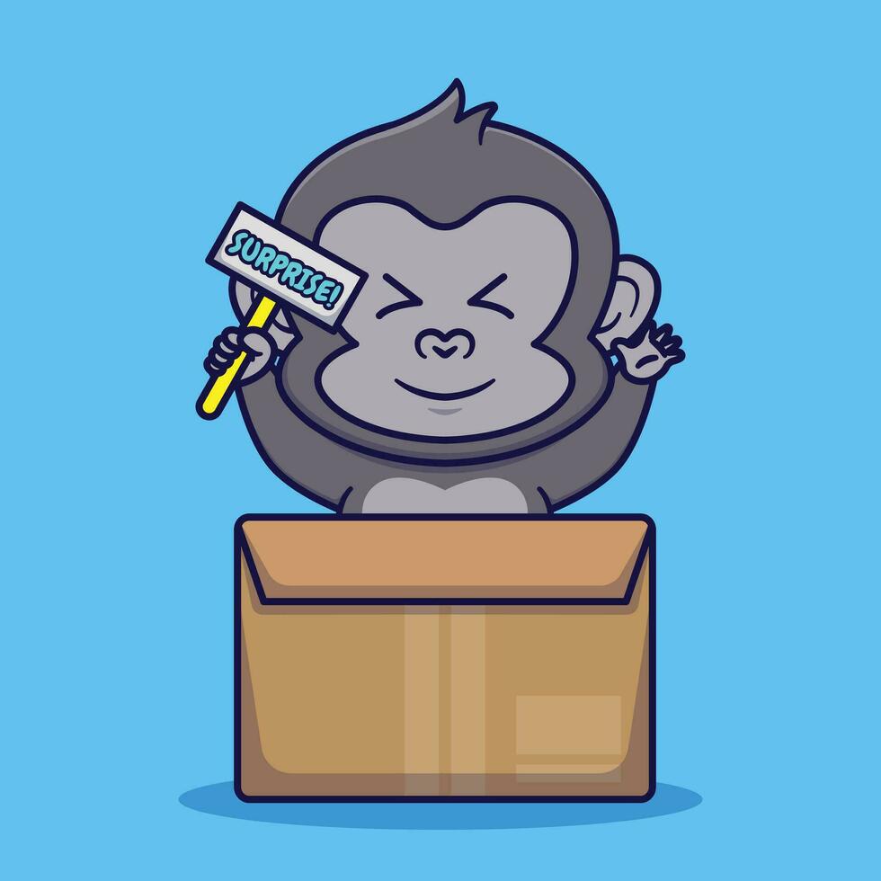 schattig gorilla in karton doos vector tekenfilm illustratie