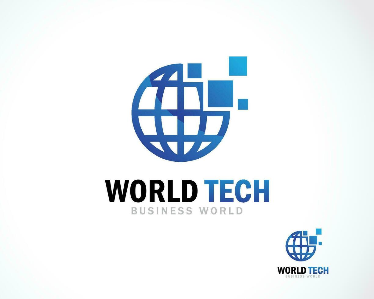 wereld tech logo creatief pixel technologie digitaal creatief ontwerp concept vector