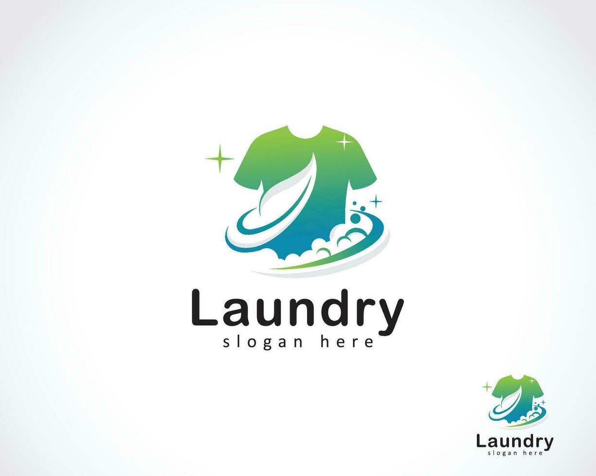 wasserij logo creatief natuur vertrekken schoon wassen kleren ontwerp concept vector