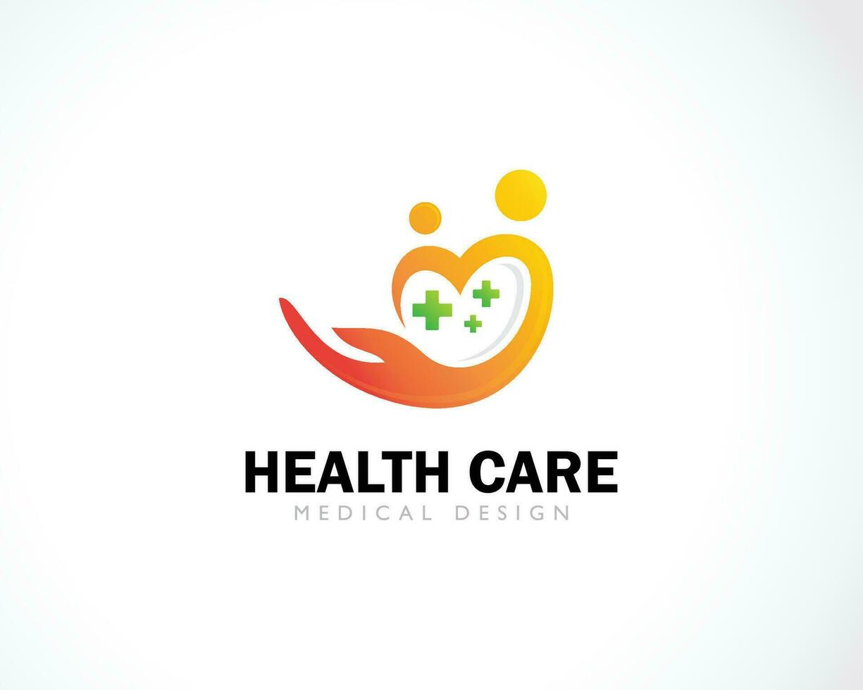 Gezondheid zorg logo creatief hart liefde mensen vriendschap partner ontwerp concept plus vector