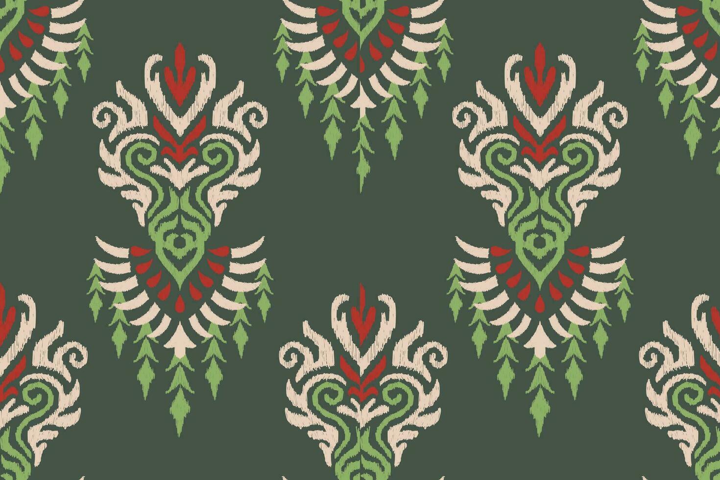 ikat bloemen paisley borduurwerk Aan groen achtergrond.ikat etnisch oosters naadloos patroon traditioneel.azteken stijl abstract vector illustratie.ontwerp voor textuur, stof, kleding, verpakking, decoratie