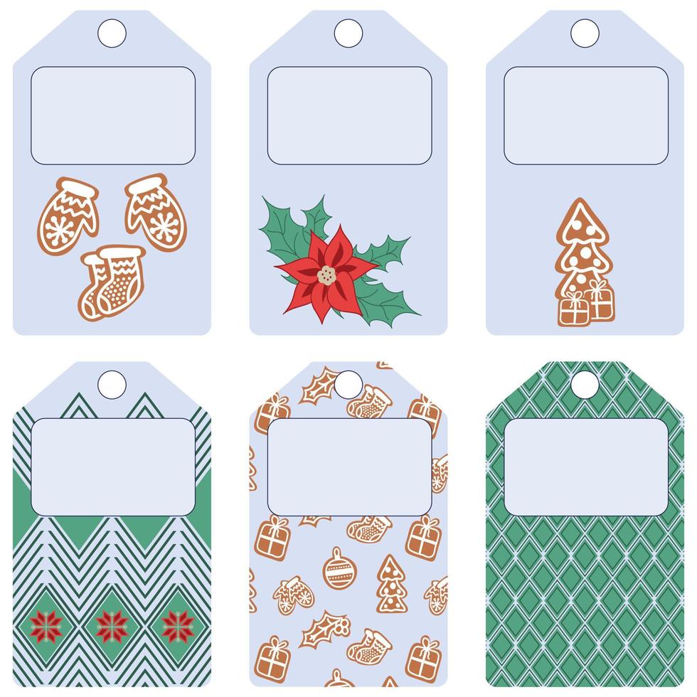 set kerst tags. voor decoratie van aankopen of geschenken. met een plaats voor de inscriptie vector