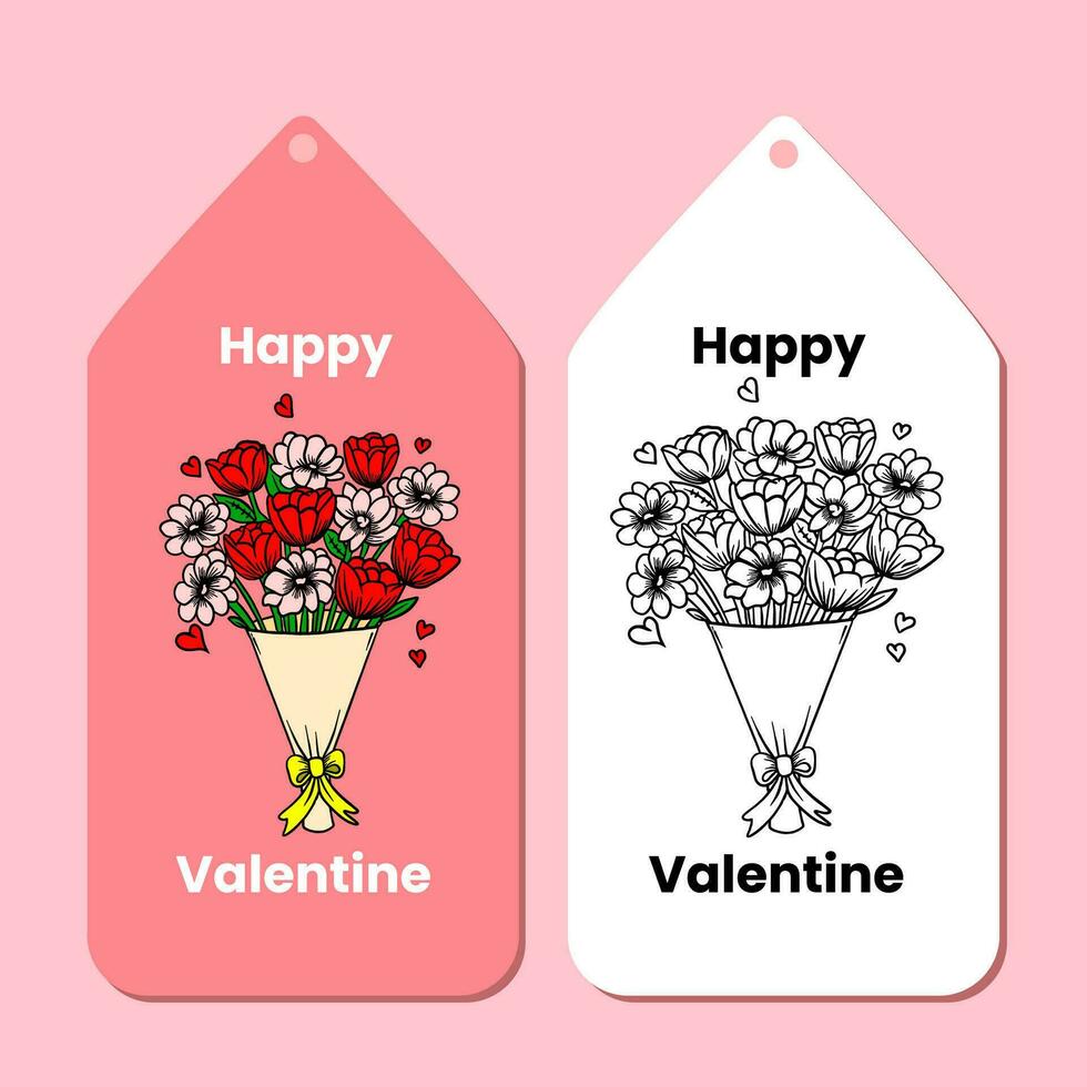 hand- getrokken illustratie van bloemen en liefde, etiket voor Valentijnsdag dag vector